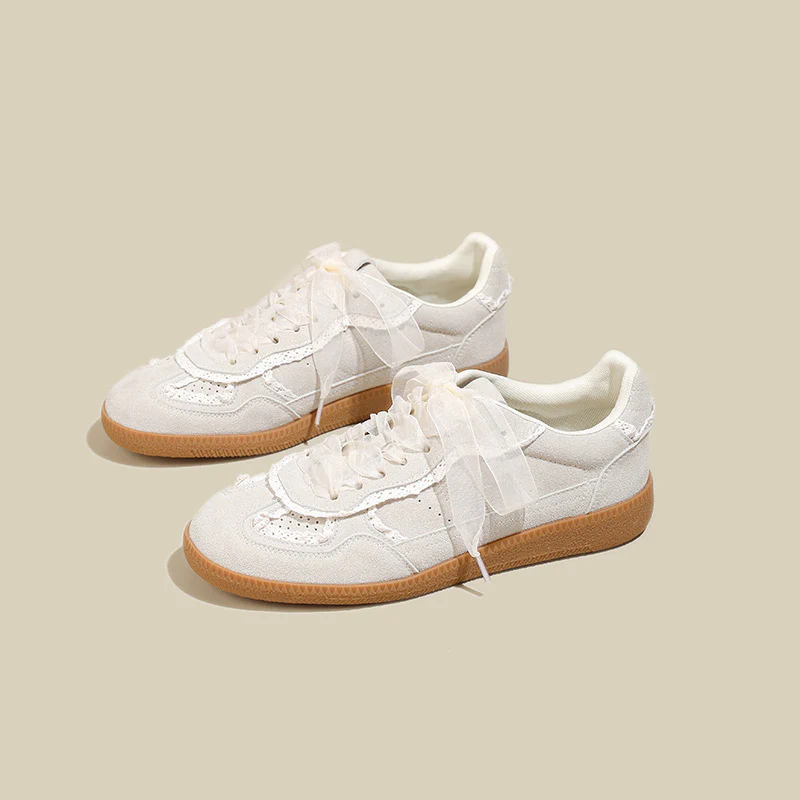 Women’s Verona Lace Leather German Trainer Sneakers – Retro Lightweight Casual Trainers