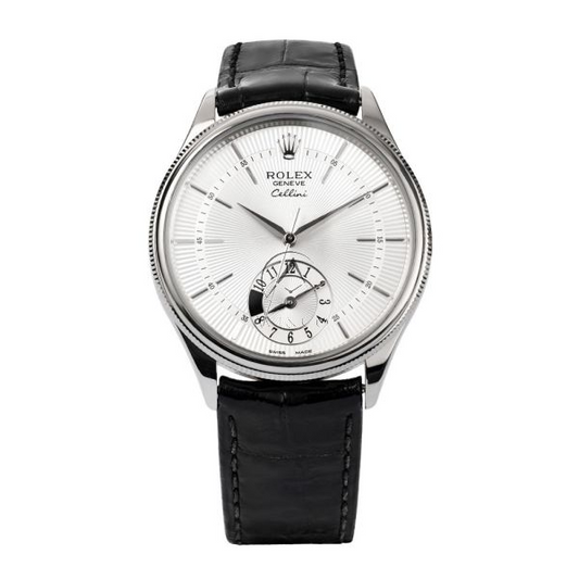 Rolex Cellini 50529, Dual Time, 18K White Gold, Silver Dial